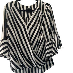 INC women black and white striped 3/4 sleeve shirt
